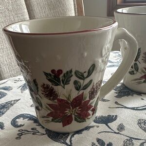 Longaberger Holiday Mug with Red and Green Floral Design set of 3.